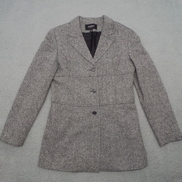 Express Blazer Women Small Gray Career Office Single Breast Textured Jacket - Picture 1 of 11